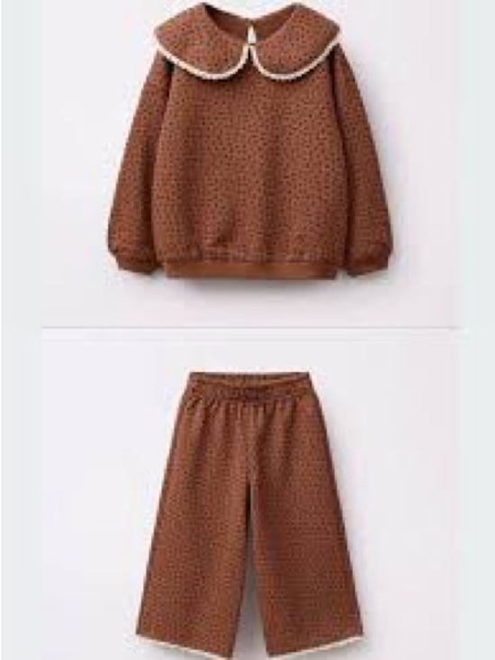 Zara Other - Zara Printed Sweatshirt and Pants Lace Trim Brown - Peter Pan Collar Size 6